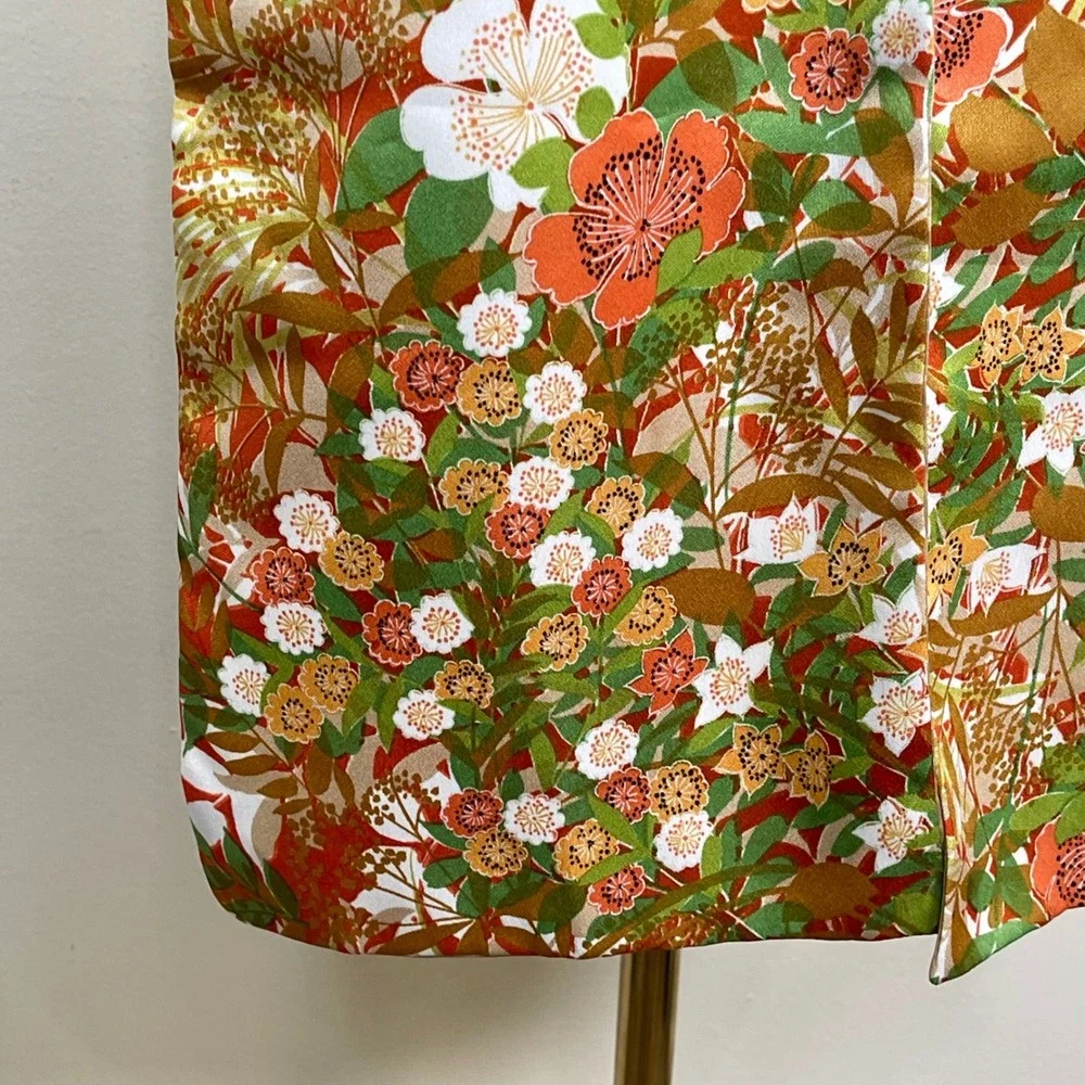 Vintage Floral‎ Botanical Print Scarf Retro Earth Tone Satin Finish 70s Boho